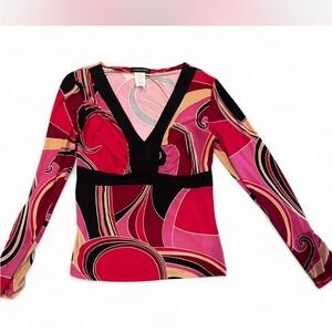 Vintage Women’s Fairweather Multicolor V-Neck Top in size M